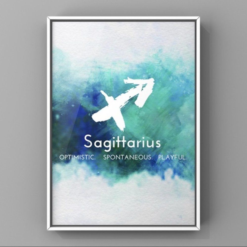 Sagittarius zodiac signs white blue art print
